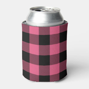 Pink & Black Chequered Squares Buffalo Plaid Can Cooler