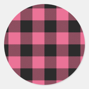 Pink & Black Chequered Squares Buffalo Plaid Classic Round Sticker