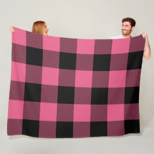 Pink & Black Chequered Squares Buffalo Plaid Fleece Blanket