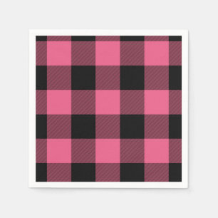 Pink & Black Chequered Squares Buffalo Plaid Napkin