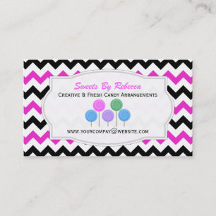 Pink, Black Chevron Pattern: Candy Business Card
