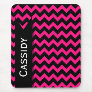 Pink / Black Chevron Pattern & Personalised Name Mouse Mat