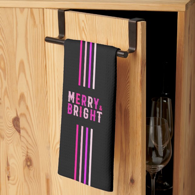 Pink Black Christmas Holiday Party  Tea Towel (Thirds Fold)