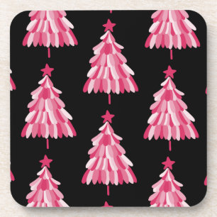 Pink Black Christmas Tree Coaster