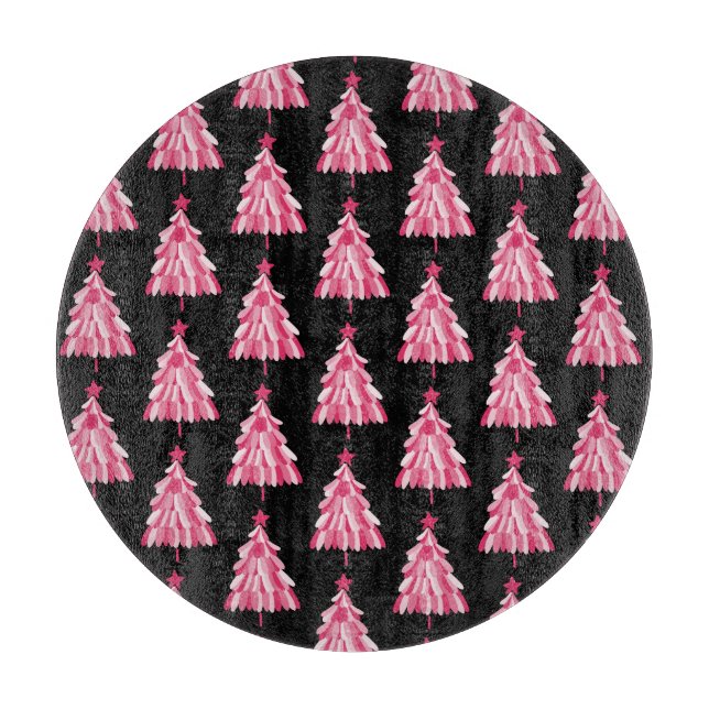 Pink Black Christmas Tree Cutting Board (Front)