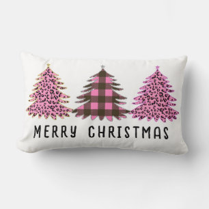 Pink & Black Christmas Tree Trio  Lumbar Cushion