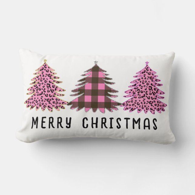 Pink & Black Christmas Tree Trio  Lumbar Cushion (Front)