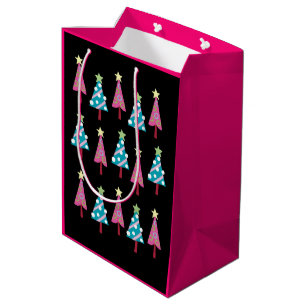 Pink Black Christmas Trees  Gift Bags