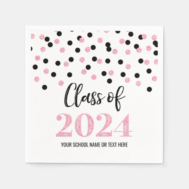 Pink Black Confetti Class of 2024  Napkins (Front)