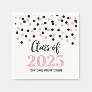 Pink Black Confetti Class of 2025 Napkins