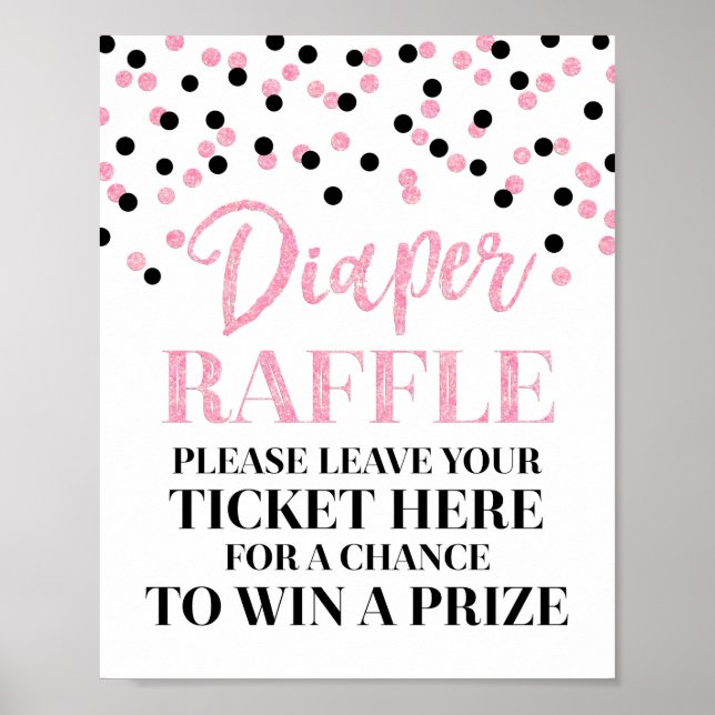 Pink Black Confetti Diaper Raffle Baby Shower Poster (Front)