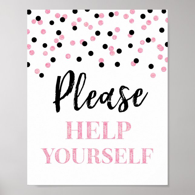 Pink Black Confetti Please Help Yourself Sign (Front)