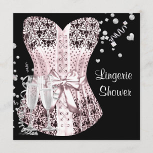 Pink Black Corset Lingerie Bridal Shower Invitation
