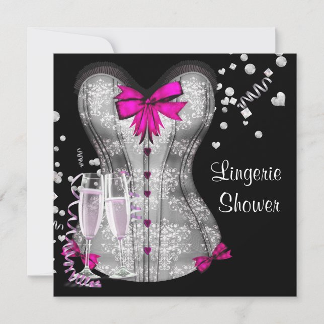 Pink Black Corset Lingerie Bridal Shower Invitation (Front)