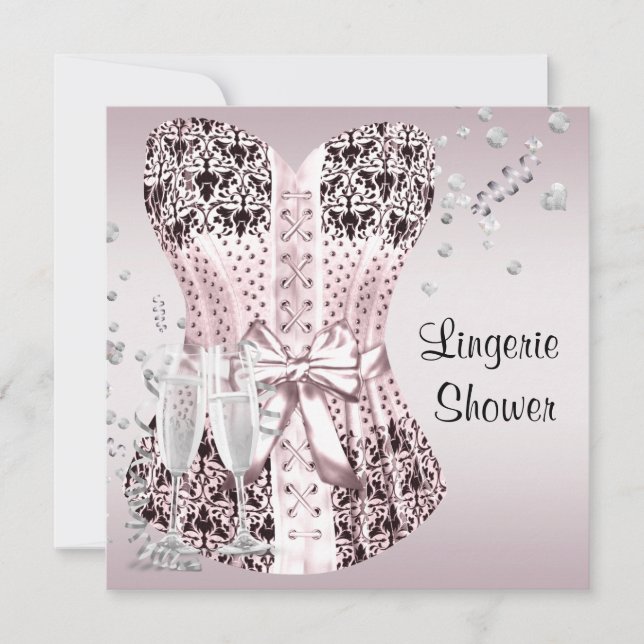 Pink Black Corset Lingerie Bridal Shower Invitation (Front)