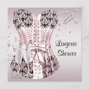 Pink Black Corset Lingerie Bridal Shower Invitation