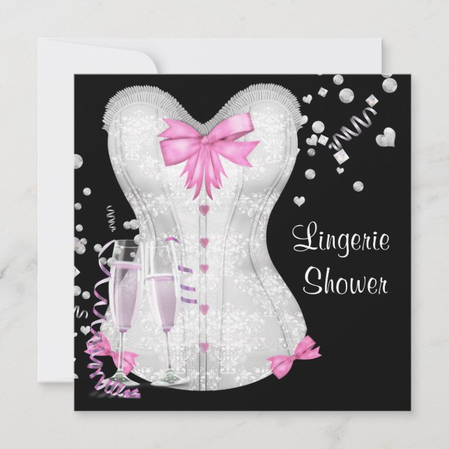 Pink Black Corset Lingerie Bridal Shower Invitation (Front)