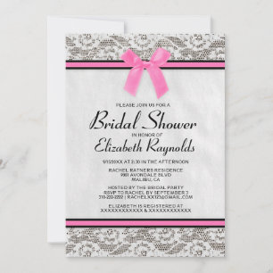 Pink Black Country Lace Bridal Shower Invitations