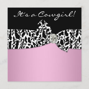 Pink Black Cow Print Cowgirl Baby Shower Invitation