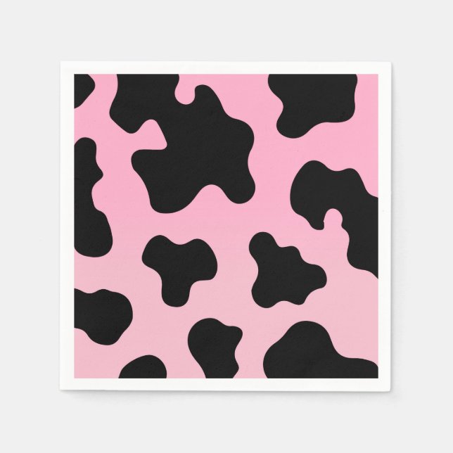 Pink & Black Cow Print Western Cowgirl Party Napkin (Front)