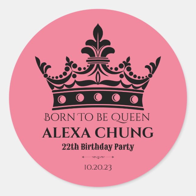 Pink black crown birthday classic round sticker (Front)