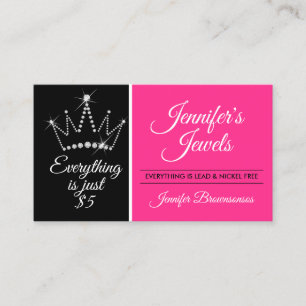 Pink Black Crown Bling Diamond Jewellery Business Card