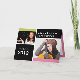 Pink black custom photo graduation announcement