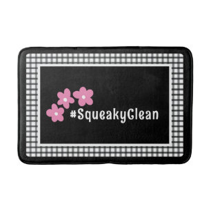 Pink Black Customisable Flowers Bath Mat