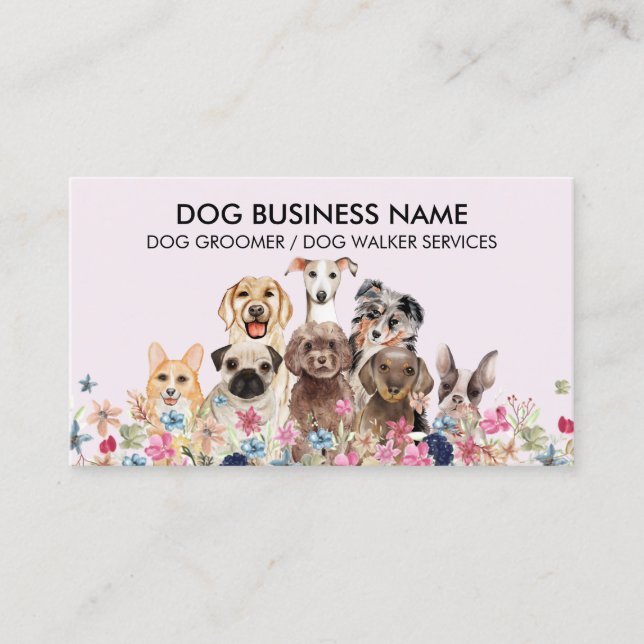 Pink Black Cute Essential Dog groomer Business Card (Front)