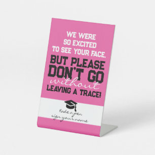 Pink Black Cute Guest Book Poem Graduation Table Pedestal Sign