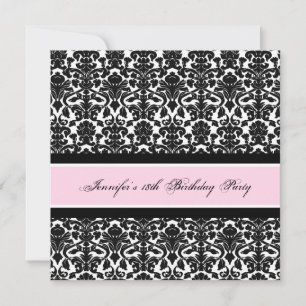 Pink Black Damask 18th Birthday Party Invitations