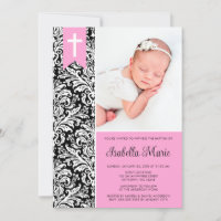 Pink Black Damask Banner Cross Photo Baptism