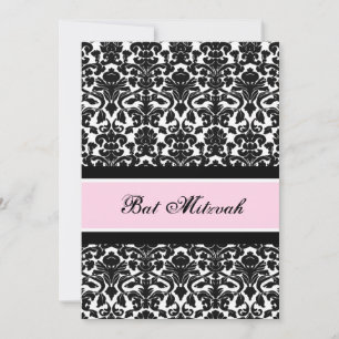 Pink Black Damask Bat Mitzvah Invitations