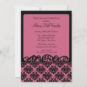 Pink & Black Damask Bridal Shower Invitation