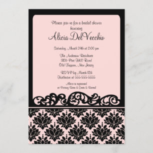 Pink & Black Damask Bridal Shower Invitation