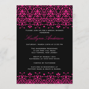 Pink & Black Damask Bridal Shower Invitation