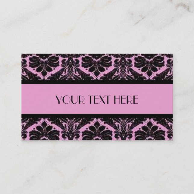 Pink & Black Damask Business Card (Front)