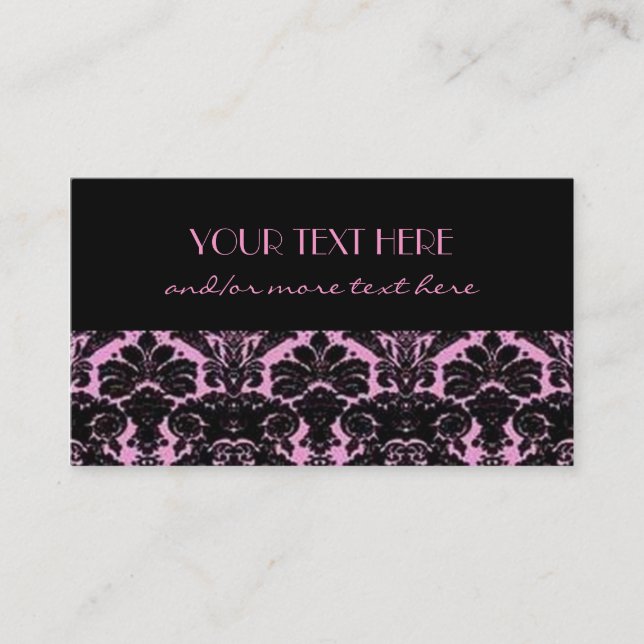 Pink&Black Damask Business Card (Front)