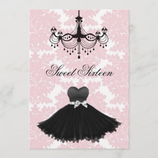 Pink Black Damask Chandelier Sweet Sixteen Birthda Invitation