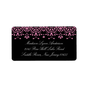 Pink/Black Damask Lace Return Address Label