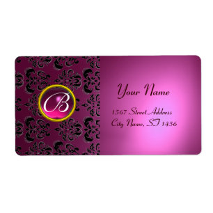 PINK BLACK DAMASK MONOGRAM,amethyst