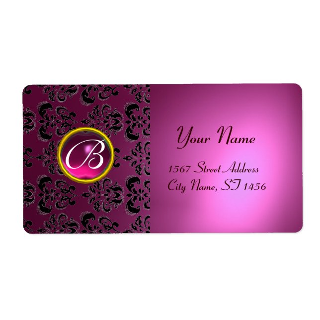 PINK BLACK DAMASK MONOGRAM,amethyst (Front)