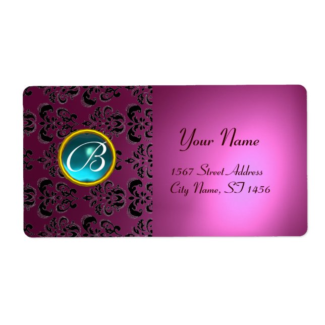 PINK BLACK DAMASK MONOGRAM,blue aquamarine (Front)