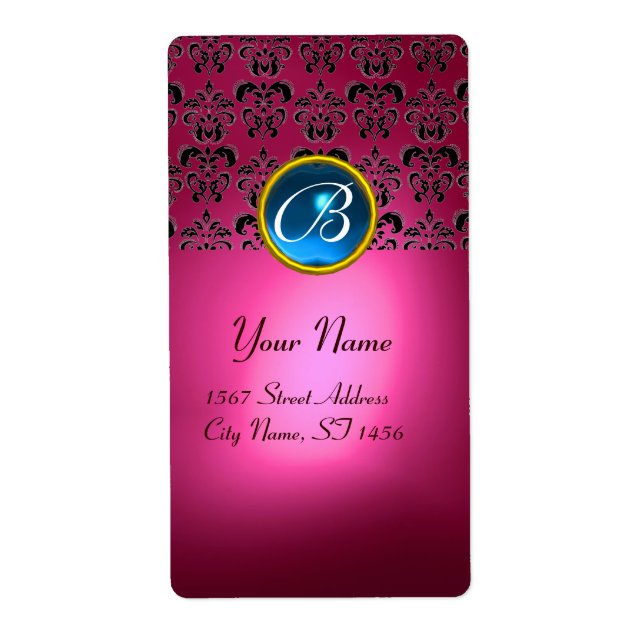 PINK BLACK DAMASK MONOGRAM, blue sapphire turquase (Front)
