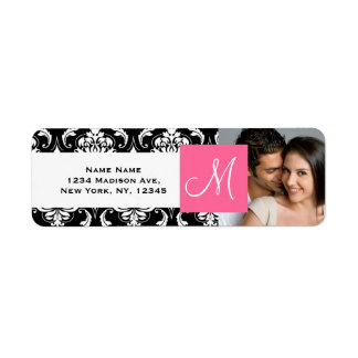 Pink Black Damask Monogram Engagement Photo