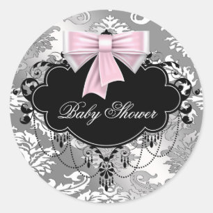 Pink Black Damask Pink Black Baby Shower Sticker