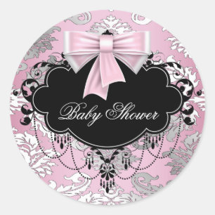 Pink Black Damask Pink Black Baby Shower Sticker