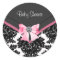 Pink Black Damask Pink Black Baby Shower Sticker