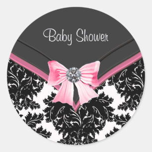 Pink Black Damask Pink Black Baby Shower Sticker