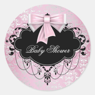 Pink Black Damask Pink Black Baby Shower Sticker